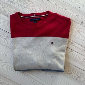 Tommy Hilfiger Red and Tan Crewneck Sweater